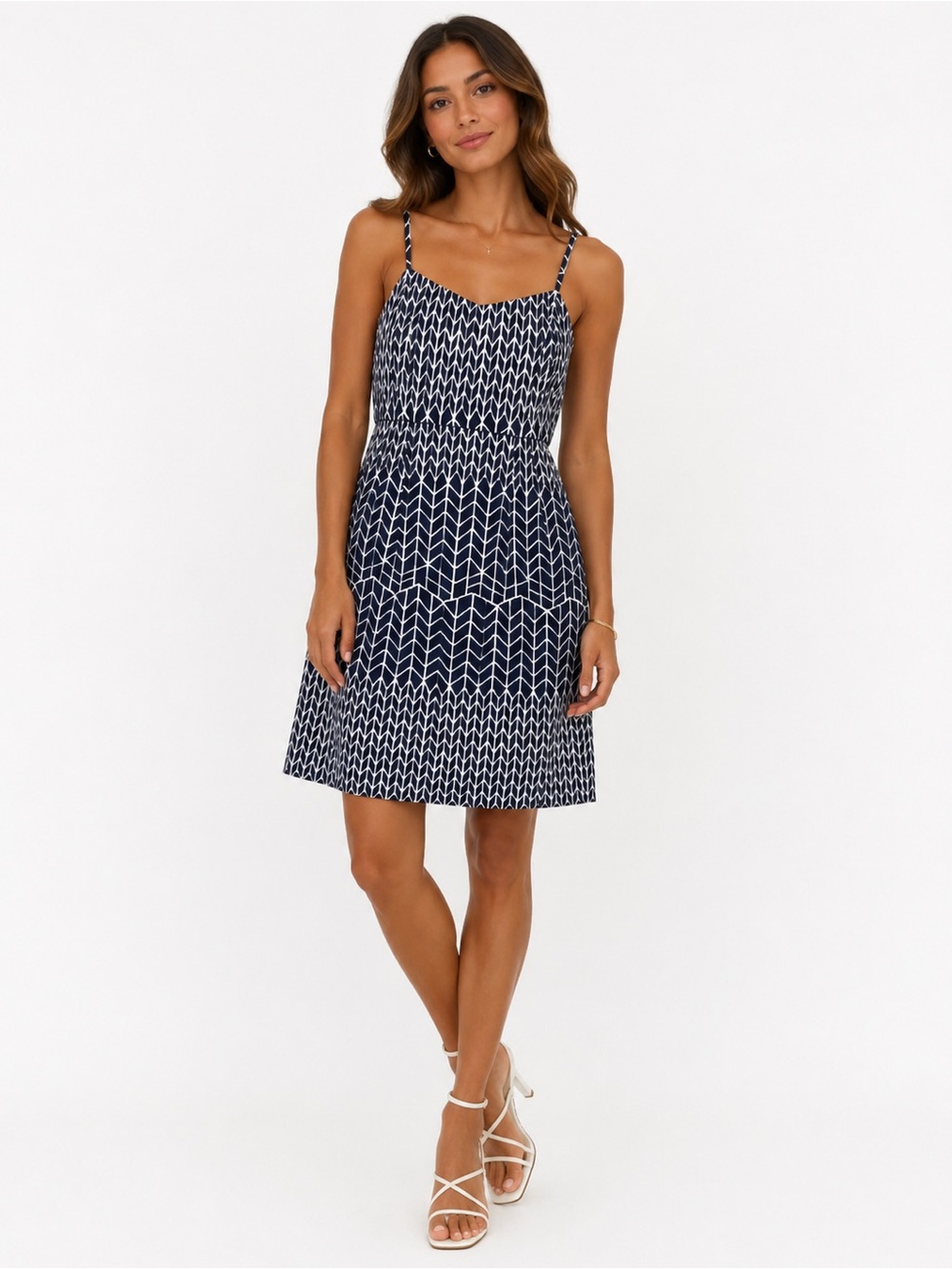 GAP Navy and White Geometric Spaghetti-Strap Mini Dress